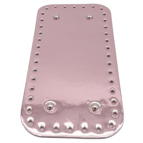 Çanta Aksesuar Parlak Rugan Deri 25x12 cm Dikdörtgen Çanta Tabanı Pudra Renk Gümüş Metalli