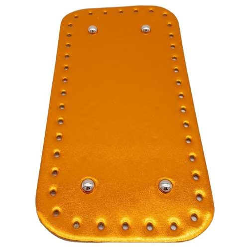 Çanta Aksesuar Parlak Rugan Deri 25x12 cm Dikdörtgen Çanta Tabanı Turuncu Renk Gümüş Metalli