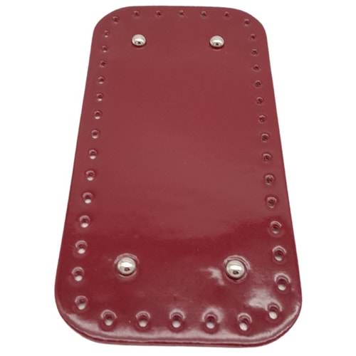 Çanta Aksesuar Parlak Rugan Deri 25x12 cm Dikdörtgen Çanta Tabanı Bordo Renk Gümüş Metalli