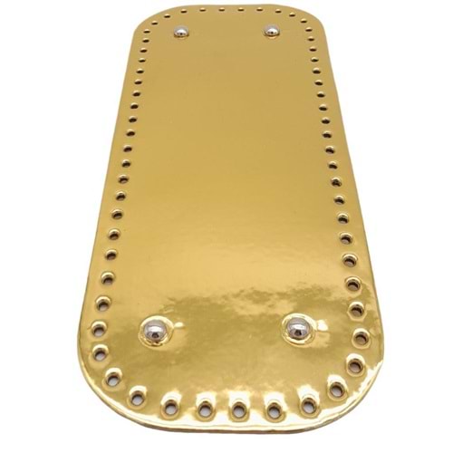 Çanta Aksesuar Parlak Rugan Deri 32x12 cm Dikdörtgen Çanta Tabanı Gold Renk Gümüş Metalli