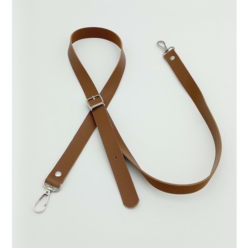 Çanta Aksesuar 120X2 Cm Tek Kat Taba Suni Deri Gümüş Tokalı Çanta Sapı