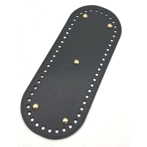 Çanta Aksesuar Suni Deri 30x12 cm Oval Çanta Tabanı Koyu Gri Renk Light Gold Aparatlı