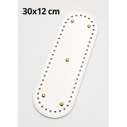 Çanta Aksesuar Suni Deri 30x12 Cm Oval Çanta Tabanı Beyaz Renk Light Gold Aparatlı