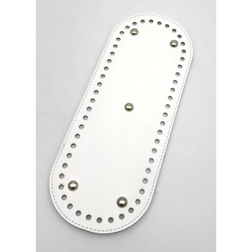 Çanta Aksesuar Suni Deri 30x12 Cm Oval Çanta Tabanı Beyaz Renk Silvery Aparatlı
