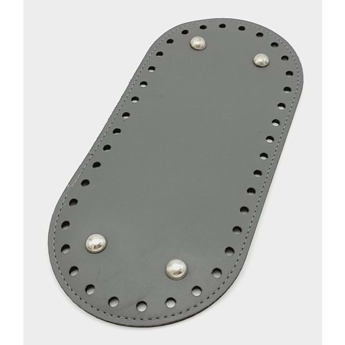 Çanta Aksesuar Suni Deri Gri Renk 25X12 cm Oval Çanta Tabanı (Gümüş Aparatlı)
