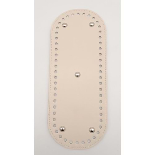 Çanta Aksesuar Suni Deri Krem Renk 30X12 cm Oval Çanta Tabanı (Gümüş Aparatlı)