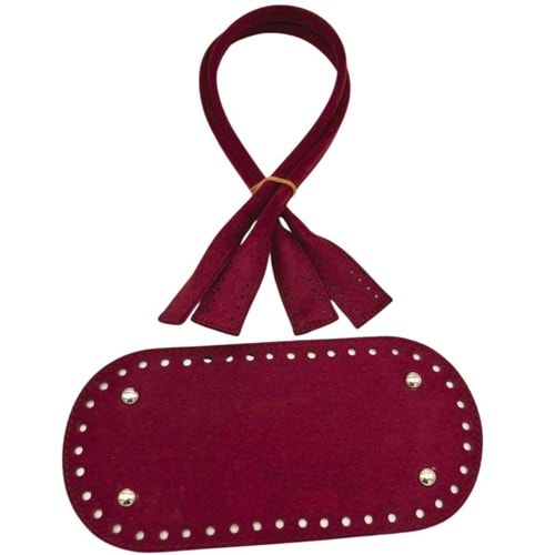 Çanta Aksesuar 25x12 Cm Suni Deri Nubuk Bordo Renk Taban Ve Pelikan Model Çanta Sapı Seti Gümüş Metalli
