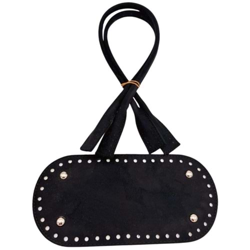 Çanta Aksesuar 25x12 Cm Suni Deri Nubuk Siyah Renk Taban Ve Pelikan Model Çanta Sapı Seti Gümüş Metalli