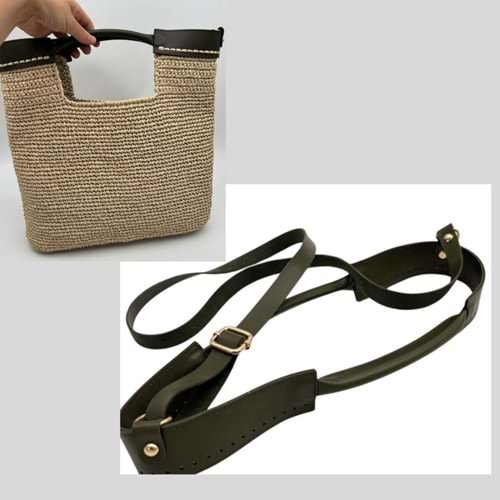 Çanta Aksesuar Tutma Saplı Model Çanta Yapım Aparatı Haki Yeşil Renk Light Gold Metalli