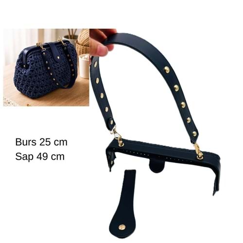 Çanta Aksesuar 25 Cm Lüks Model Çanta Seti Lacivert Light Gold Metalli