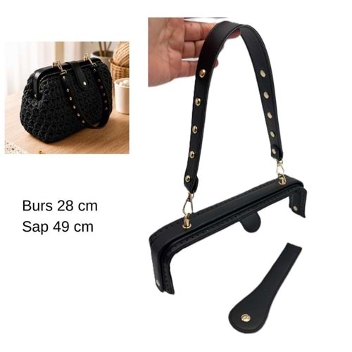 Çanta Aksesuar 28 Cm Lüks Model Çanta Seti Siyah Light Gold Metalli