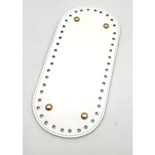 Çanta Aksesuar Suni Deri Beyaz Renk OvalTaban 25X12 Cm Light Golden Metalli