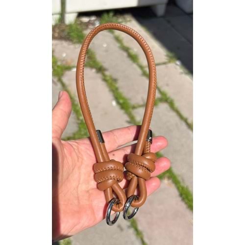 Çanta Aksesuar Suni Deri 45 Cm Düğüm Model Çanta Sapı Taba Gümüş Metal