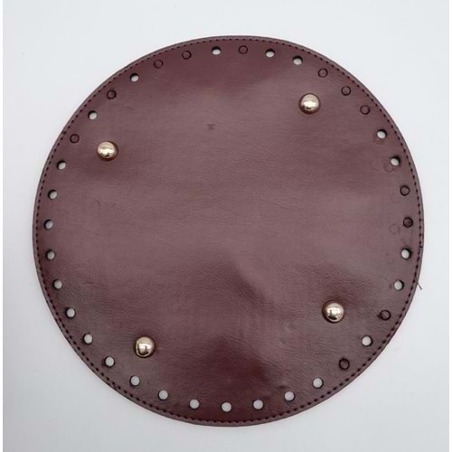 Çanta Aksesuar Bordo Suni Deri 22 cm Yuvarlak Çanta Tabanı Light Gold Metalli