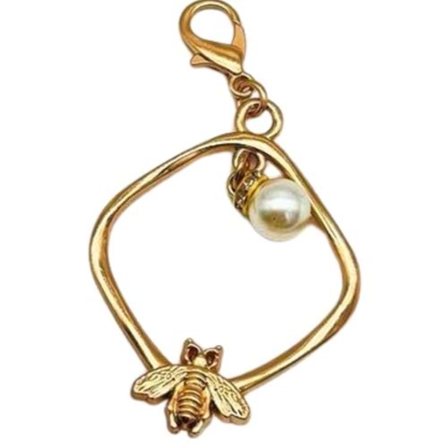 Çanta Aksesuar Light Gold Renk Çanta Süsü (Kare Arılı İncili)
