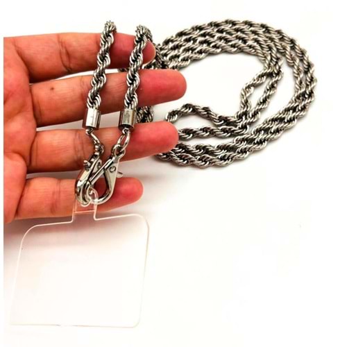 Çanta Aksesuar 120 cm Gümüş Renk Burgulu Zincir Telefon Aksesuarı, Telefon Zinciri, Telefon Askısı, Telefon Boyun Askısı, Tüm Telefon Kılıfları İçin Uygundur (Kılıf Değildir)