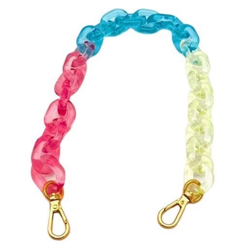 Çanta Aksesuar 38 cm 3 Renkli Akrilik Çanta Zinciri Light Gold Metalli