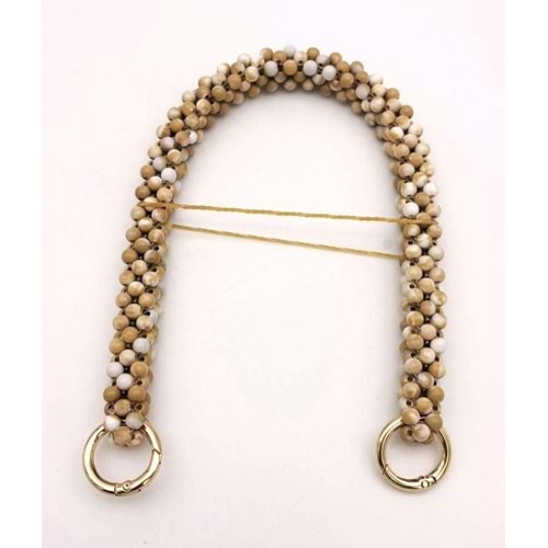 Çanta Aksesuar Sütlü Kahve- Beyaz Renk 39 cm Boncuklu Çanta Sapı Light Gold Metalli
