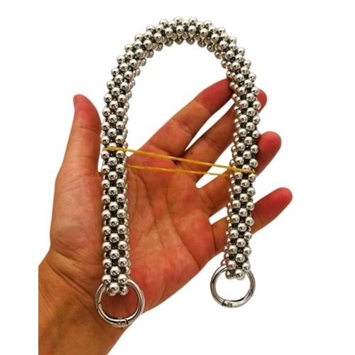 Çanta Aksesuar Gümüş Renk 39 cm Boncuklu Çanta Sapı Gümüş Metalli