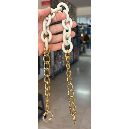 Çanta Aksesuar 54 cm Krem Mat Akrilik Zincirli Çanta Sapı Light Gold Metal