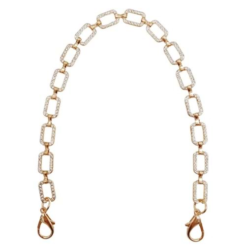 Çanta Aksesuar 35 cm Light Gold Renk Taşlı Kancalı Çanta Zinciri