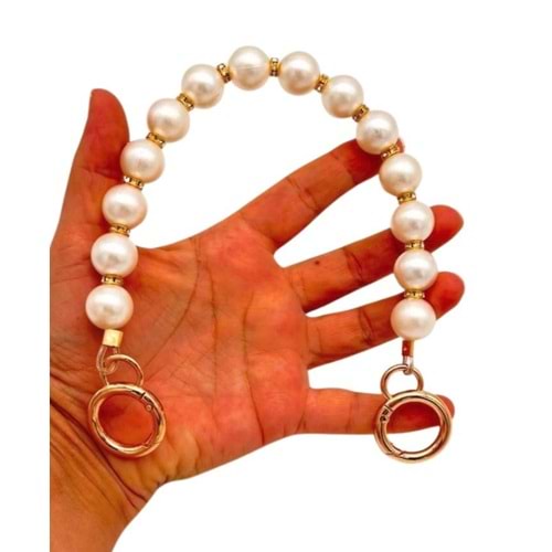 Çanta Aksesuar 34 cm İncili Çanta Sapı Light Gold Metalli