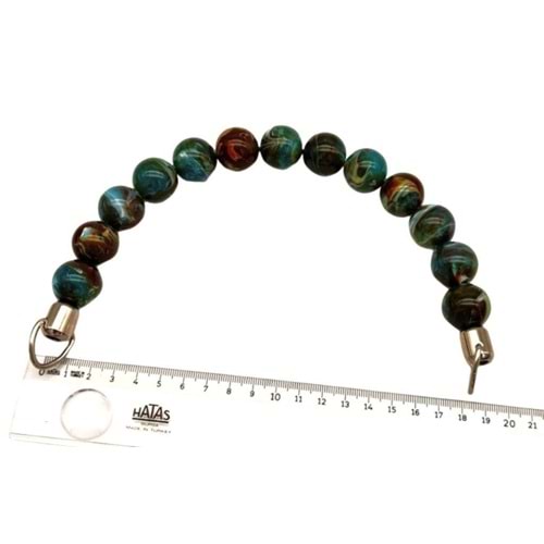 Çanta Aksesuar 20 Cm 22 Mm Boncuklu Çanta Sapı Gümüş Metalli Turkuaz Kahve Tonlu