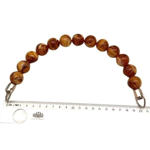 Çanta Aksesuar 20 Cm 22 Mm Boncuklu Çanta Sapı Gümüş Metalli Sütlü Kahve Tonlu