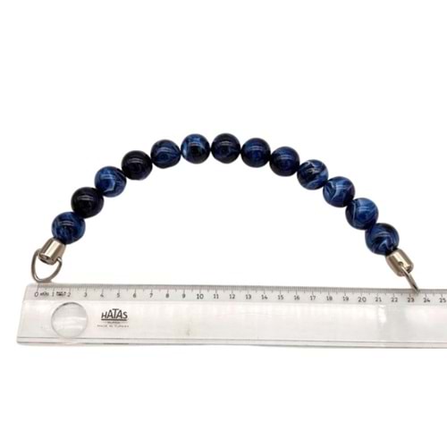 Çanta Aksesuar 20 Cm 22 Mm Boncuklu Çanta Sapı Gümüş Metalli Mavi Tonlu