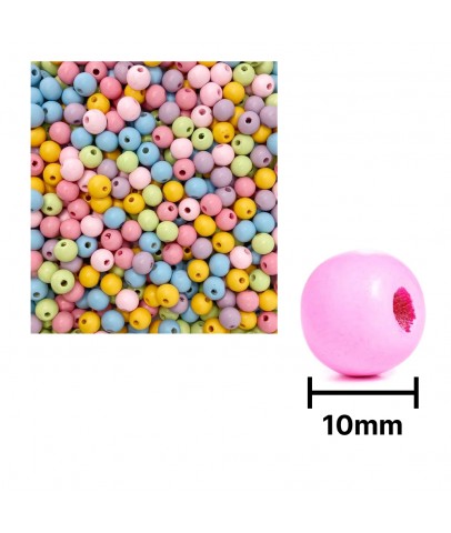 Ahşap Boncuk Pastel Renkli Askılı 10Mm Yuvarlak