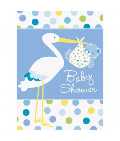 Baby Boy Stork Temalı Mavi Davetiye 8 Adet