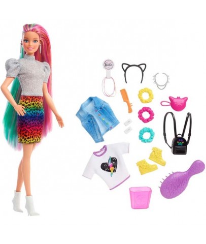 Barbie Leopar Desenli Saçlar Bebeği GRN81