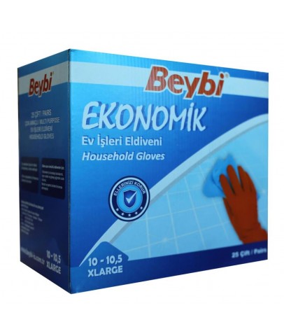 Beybi 10-10.5 Ekonomik 25li Paket Lateks Kırmızı Eldiven  Pamuk Kaplı İç Yüzey Terlemeyi Azaltır