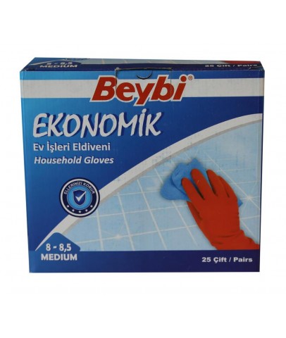 Beybi 8-8.5 Ekonomik 25li Paket Lateks Kırmızı Eldiven Pamuk Kaplı İç Yüzey Terlemeyi Azaltır