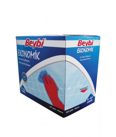 Beybi 9-9.5 Ekonomik 25li Paket Lateks Kırmızı Eldiven Pamuk Kaplı İç Yüzey Terlemeyi Azaltır