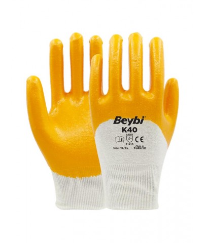 Beybi K40 Nitril PMK 10 Beden Nitril Kaplı Pamuk Eldiven 12li Paket (EN388 Değeri;4121X)