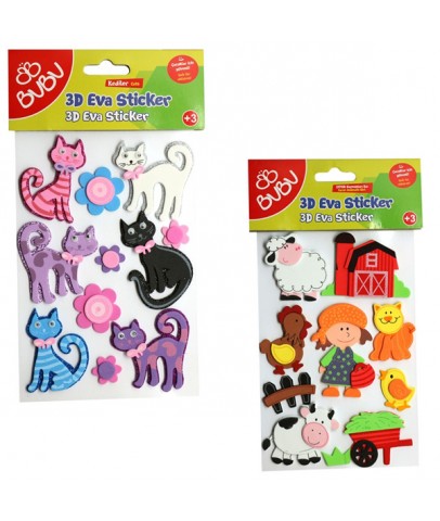 Bu-Bu 3D Eva Sticker Hayvanlar 24 Lü BUBU-STS040