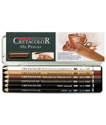 Cretacolor Oil Pencils Drawing Set Yağlı Çizim Kalemleri 6Lı Metal Kutu 40007