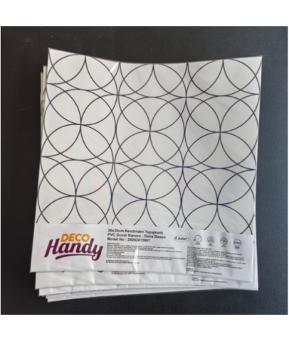 DecoHandy  Pvc Duvar Karosu 30x30cm 4'lü Paket - Siyah Daire Geometrik Desen  0,36m2