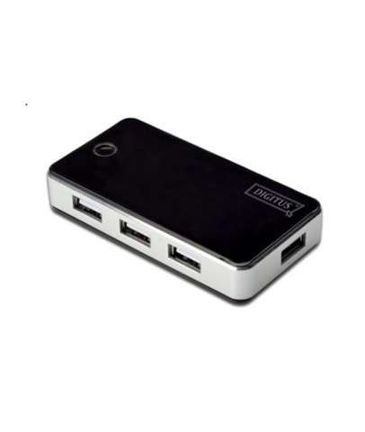 Digitus DA-70222 7 Port USB Hub, USB 2.0, siyah-gümüş renk, güç adaptörlü, plastik