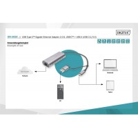 Digitus DN-3028 USB Tip C™ Gigabit Ethernet Adaptörü 2.5G, USB-C™ + USB-A (USB 3.1-3.0)