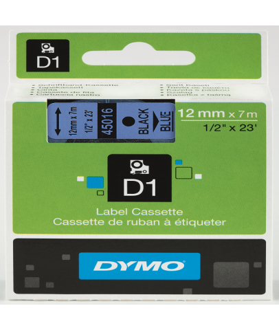 Dymo D1 Şerit Standart 12 MMx7 MT Mavi Üzerine Siyah 45016