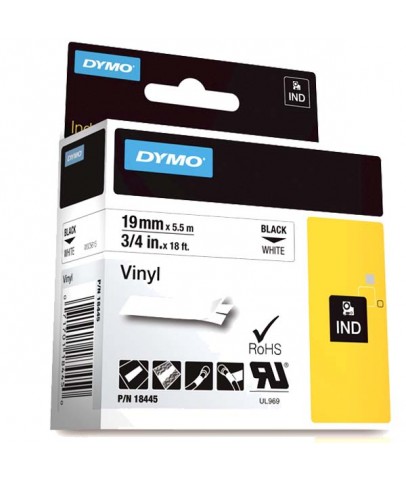 Dymo Rhino Pro Etiketi Renkli Vinil 19 MMx5,5 MT Beyaz Üzerine Siyah 18445