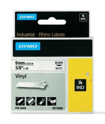 DYMO RhinoPRO Renkli Vinil 9mmx5,5m Siyah-Beyaz Şerit 18482