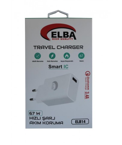 Elba ELB14 Elb-67w USB 67w 3.4A Hızlı Şarj Akıllı Koruma -Isıya Dayanıklı EV Şarj Kafa