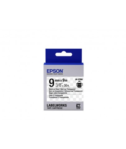 Epson LK-3TBN ŞEFFAF ÜZERİNE SİYAH -NORMAL YAPIŞKAN 9MM 9Metre Etiket