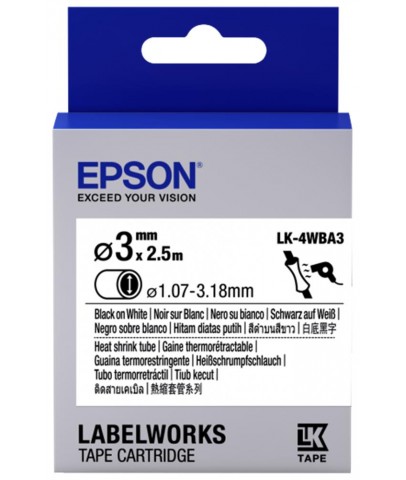 Epson LK-4WBA3 Isıyla Daralan Siyah Üzeri Beyaz 3MM 2,5Metre Etiket