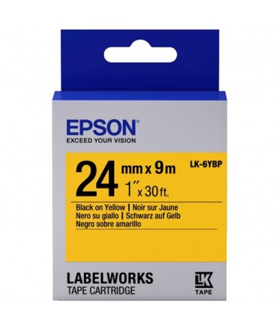 Epson LK-6YBP Pastel Siyah Üzeri Sarı 24MM 9Metre Etiket