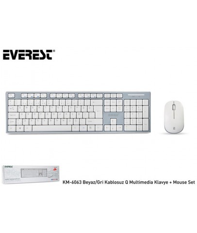 Everest KM-6063 Beyaz-Gri Kablosuz Q Multimedia Klavye + Mouse Set