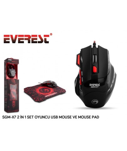 Everest SGM-X7 Usb Siyah Makrolu 7200dpi Oyuncu Mouse +Gaming Mouse Pad